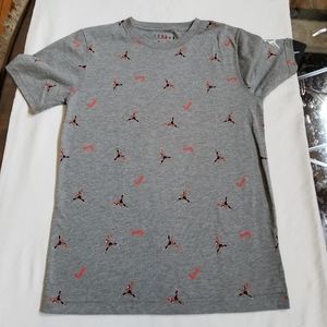 NIKE AIR JORDAN BOY'S ALL OVER PRINTED TEE T-SHIRT GRAY SZ LG